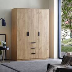 Rangement Vêtements [en.casa] De Chambre Eiselfing 2 Penderie 4 Étagères 3 Tiroirs MDF 176 x 120 x 52 cm Armoire