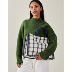 Accessorize Woven Check Print Shopper Bag - Blue