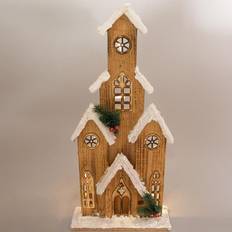 Brown Decorations Shatchi Christmas Tabletop LED Wooden House 51cm Decoration