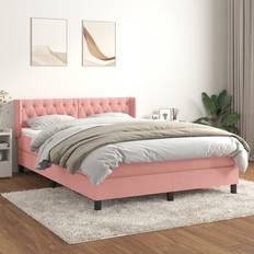 Pacchetti Letto vidaXL Giroletto A Molle Con Materasso Rosa 140x200 cm Velluto