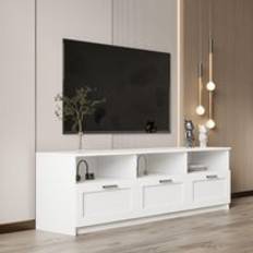 White TV Benches Home Source White Floor Stand with 3 Drawers TV Bench