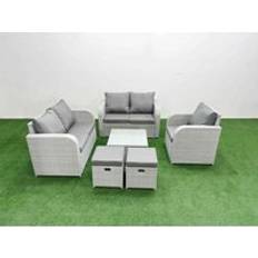 Garden & Outdoor Furniture Fimous High Back Poly Rattan Garden Furniture 2 Stool Outdoor Lounge Set