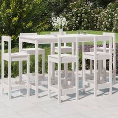 Bargruppen vidaXL 7-Tlg Gartenbar-Set Massivholz Kiefer Weiß Bargruppe, 1 Tisch einschl. 6 Stühle