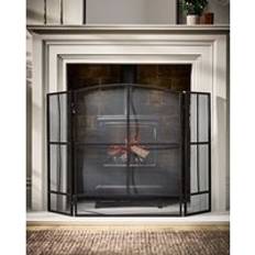Fireplace Screens Dibor Vintage Style Large Black Folding Fireplace Guard H75cm x W122cm