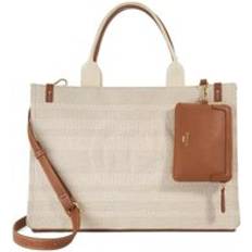 Large Deltra Stripe Canvas Tote Bag - Light Gray