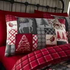 Happy Linen Company Christmas Patchwork 100% Brushed Cotton Bedding Set Super King Duvet Cover Red