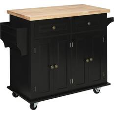 Casters Tables Homcom Rolling Kitchen Island Cart White Trolley Table