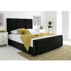 Eleganza Black Plush Velvet Matching Buttons Single Bed Frame