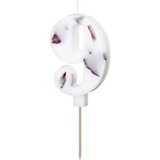 White Cake Candles PartyDeco White With Flower Petals Number 9 Shaped Candle 8Cm