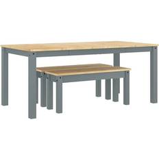 vidaXL 3 Piece Panama Grey Solid Wood Pine Dining Set