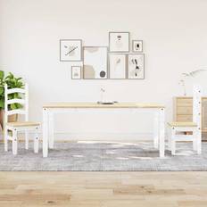 Wood Dining Sets vidaXL 3 Piece Panama White Solid Wood Pine Dining Set 3pcs