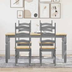 Mobili vidaXL 5 Piece Panama Grey Pine Wood Table 4 Chairs Dining Set