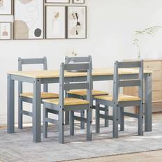 Wood Dining Sets vidaXL Panama 5 Piece Grey Solid Wood Pine Dining Set 5pcs