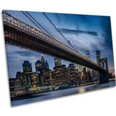CanvasGeeks Brooklyn Bridge New York City Blue Canvas Wall Picture Print - W36 inch x H24 inch x D40mm Framed Art