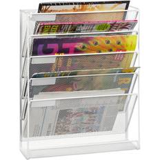 Relaxdays Tidningshållare Vägg A4 Liggande Format 5 Fack Metall 40,5 x 32,5 x 10,5 cm Vit Tidningsställ