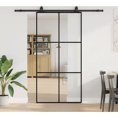 Doors vidaXL mit Beschlag Schwarz 102x205 cm ESG-Glas Schiebetür (x)