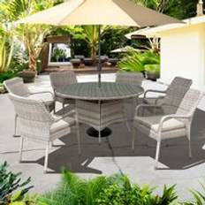 Oseasons Palmera Rattan Stacking 6 Seat 2.7m LED Parasol Patio Dining Set