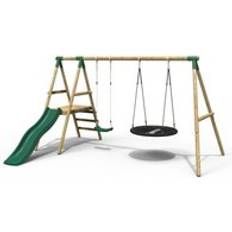Rebo Wooden Swing Set with Slide Green