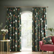 RHS Arcadia Floral Velour Pencil Pleat Curtains 117cm x 137cm