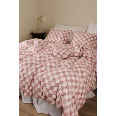 Ellos Sengesett Milly Check Bomull 2 eller 3 Deler Rosa Dynetrekk Hvit, Rosa (240x220cm)