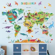 Decowall Large Dinosaur World Map Wall Stickers