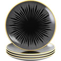 Black Plate Sets Intirilife 4X Porcelain Plates in Striped 20.5 cm Plate Sets