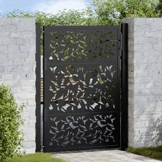 Black Gates vidaXL Garden Gate Black 105x130 cm Steel Leaf Design