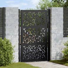 Black Gates vidaXL Garden Gate 105x155 cm Steel Leaf Design