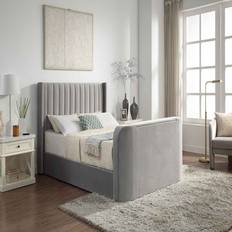 Home Treats Grey Velvet Lined Ottoman TV With Storage Frame Bed