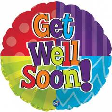 Negro Globos con Texto y Tema Betallic Get Well Soon Foil Dot And Stripe Balloon