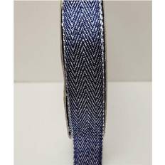 Blue Gift Wrap Ribbons Amistad Navy Blue Silver Herringbone Ribbon 0.62 in x 25 Yards