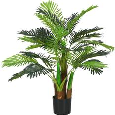 Bruna Konstgjorda växter Homcom Palm 1 m Realistiska Grenar Plast Med Kruka Brun Grön Konstgjord växt