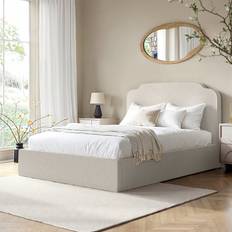 Cream Upholstered Double Ottoman with Scalloped Headboard