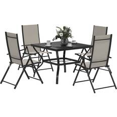Folding dining table and chairs OutSunny 5 Pcs Garden Khaki Patio Dining Set, 1 Table incl. 4 Chairs
