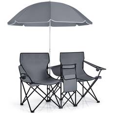 Costway Portable Double Camping Chair with Umbrella and Ice Bag