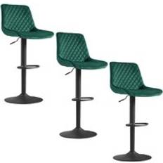 Velvet Green Bar Stools Set of 3 Seating Stool