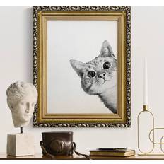 Framed Art Gerahmtes Leinwandbild Illustration Katze Zeichnung Bild