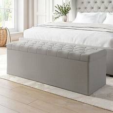 Safina Ottoman Storage Blanket Box Grey Fabric Chest