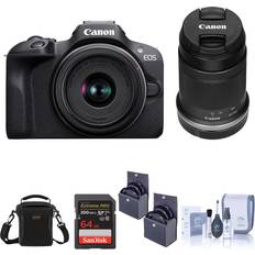 Canon Mirrorless Cameras Canon EOS R100 Camera w/RF-S 18-45mm and 55-210mm Lens, Bundle w/Essentials Kit