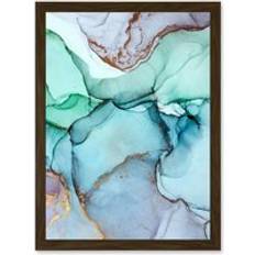 ARTERY8 Abstract Paint Cool Colours A4 - Pastel Green Blue Purple Framed Art