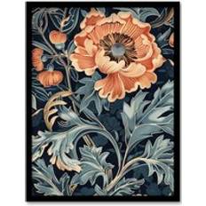Blue Framed Art ARTERY8 Poppies in Leaves Floral Print W12 inch x H16 inch Framed Art