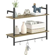 Grey Wall Shelves Homcom Unit With 4 Hooks Wall Shelf