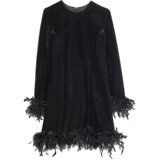 River Island Feathered Hem Dress - Black Velvet