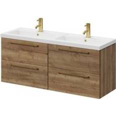 Bathroom Furniture Napoli Tobacco Oak 1200mm Wall Mounted Vanity Unit