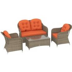 Orange Outdoor Lounge Sets OutSunny Four-Piece Rattan Sofa with Glass-Top Table Outdoor Lounge Set