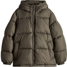 H&M Hooded Puffer Jacket - Dark Khaki Green