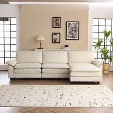 Beige Sofas Wade Logan Avrilynn Beige Polyester Sofa 120" 3 Seater