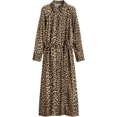 Midikleider H&M Viscose Blouse Dress With Tie Belt - Light Beige/Leopard Print