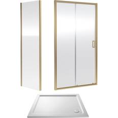 Showers Balterley 6mm Toughened Safety Glass Sliding Shower Door 1000 x 760 x 1900mm Brushed Brass Frame