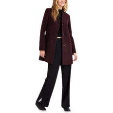 Viscose Outerwear Maralyn & Me Houndstooth Long Sleeve Reefer Coat - Wine